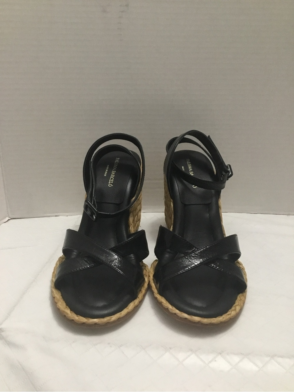 Paloma Barceló Black Leather Espadrille Wedge Sandals size 38